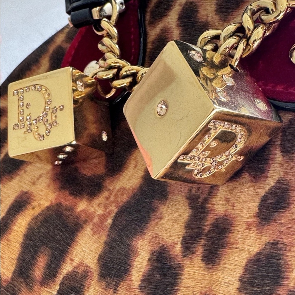 Christian Dior John Galliano Leopard Print Bowler Bag Cheetah Dice Purse - Picture 10 of 11